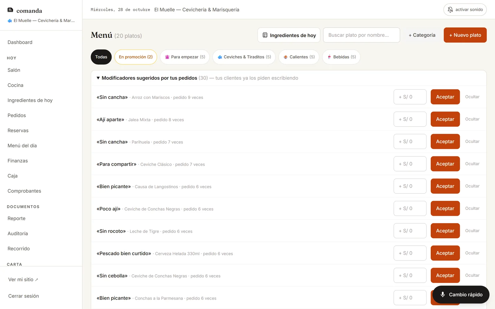 The menu editor