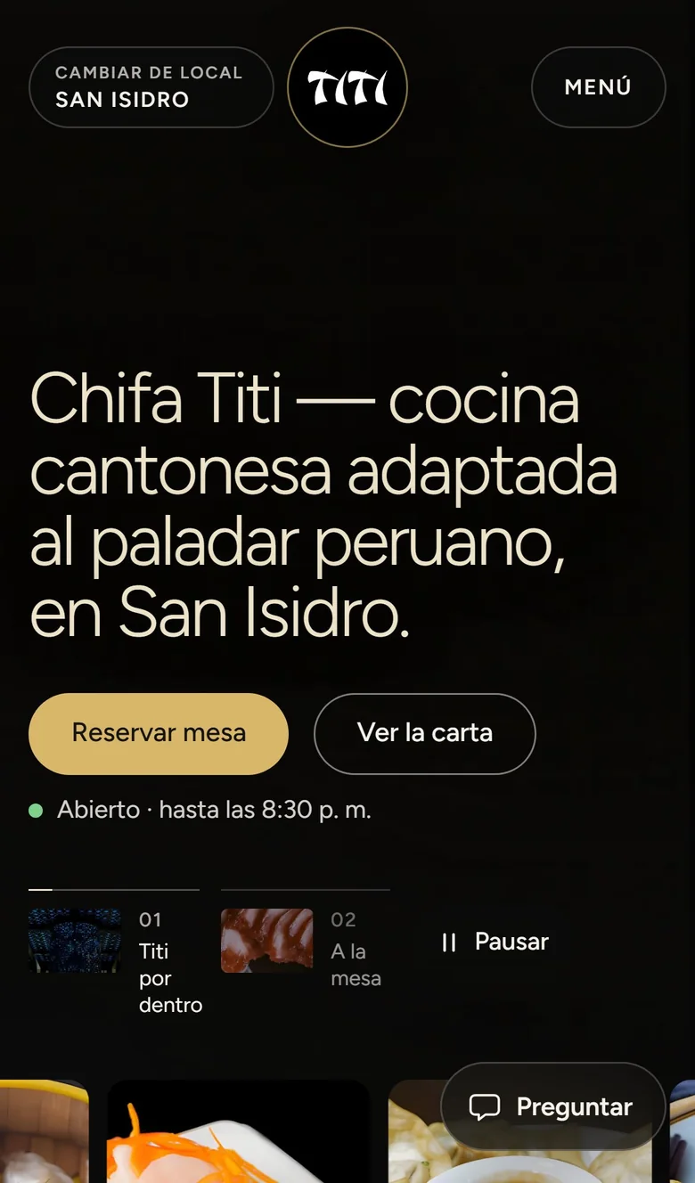 Chifa Titi's page: cantonese cooking in San Isidro, open until 8:30 p.m., Book a table